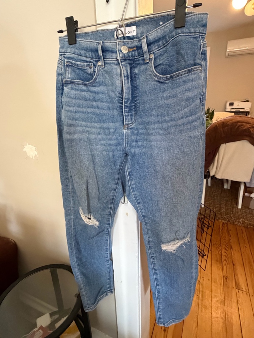LOFT ankle cropped Jeans in Light Blue with Distressed Knees